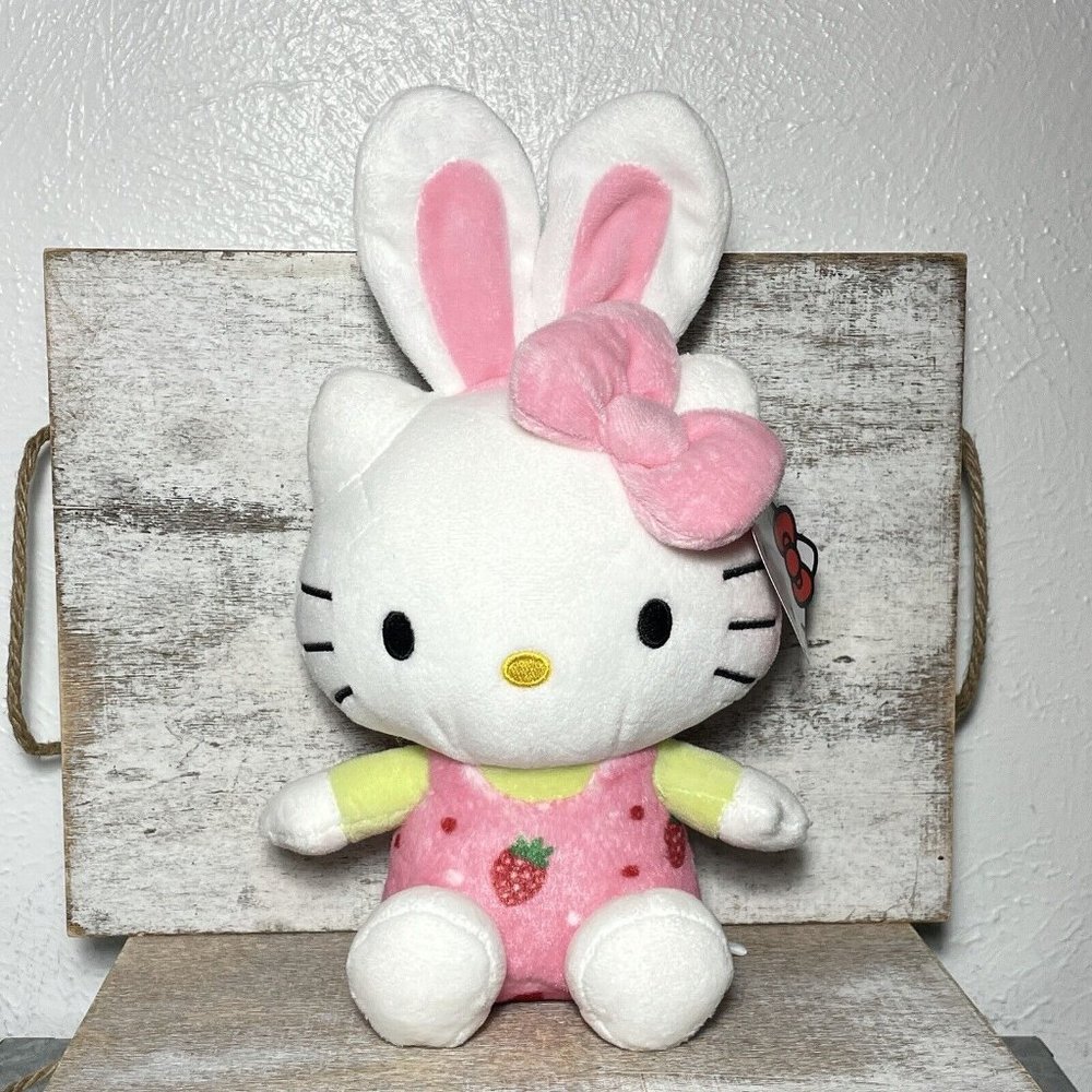 2023 Sanrio Hello Kitty Easter Bunny Rabbit Ears Stuffed Plush Strawberry 11"